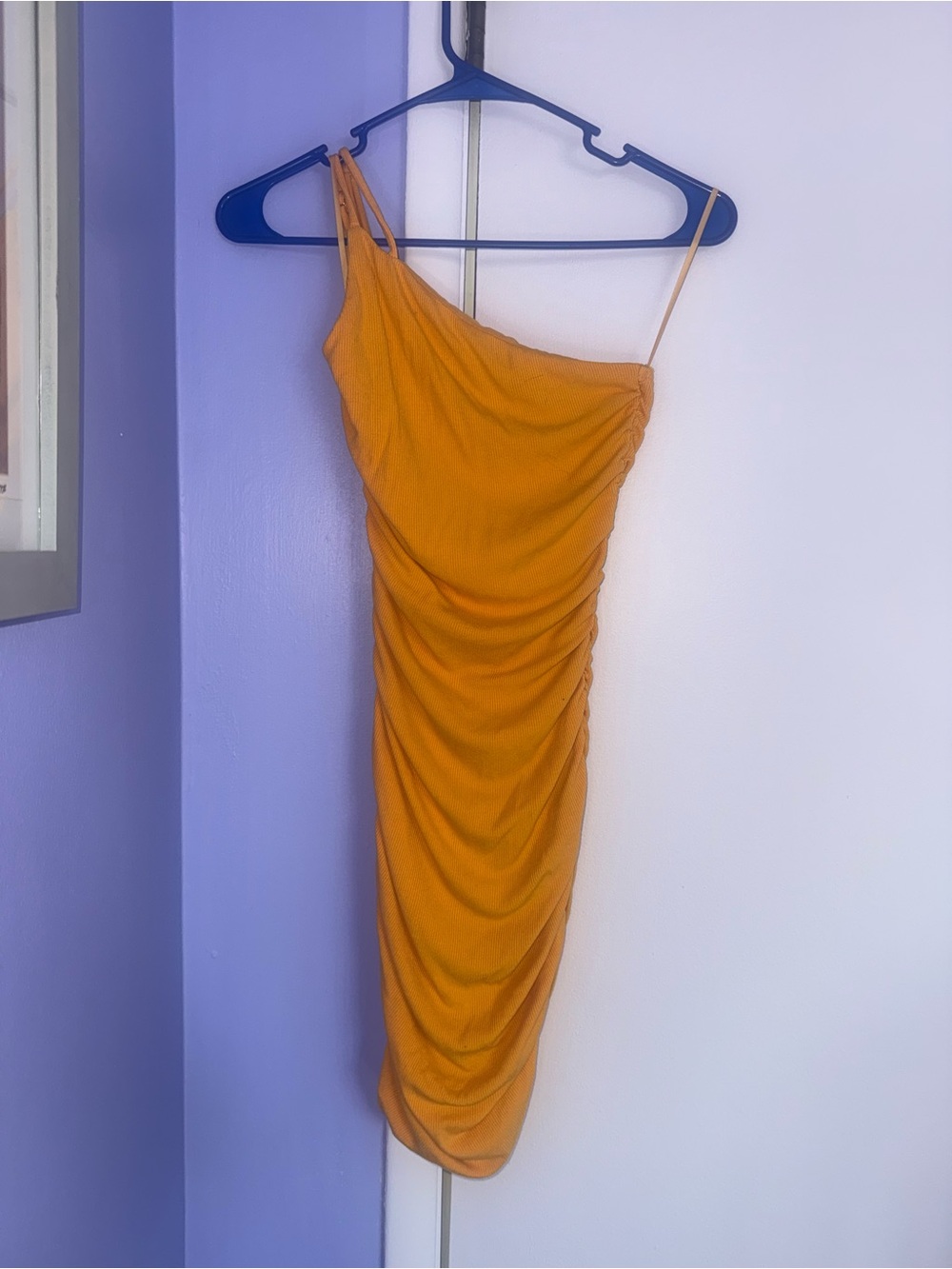 Princess Polly One-Shoulder Ruched Midi Dress in Mustard Yellow